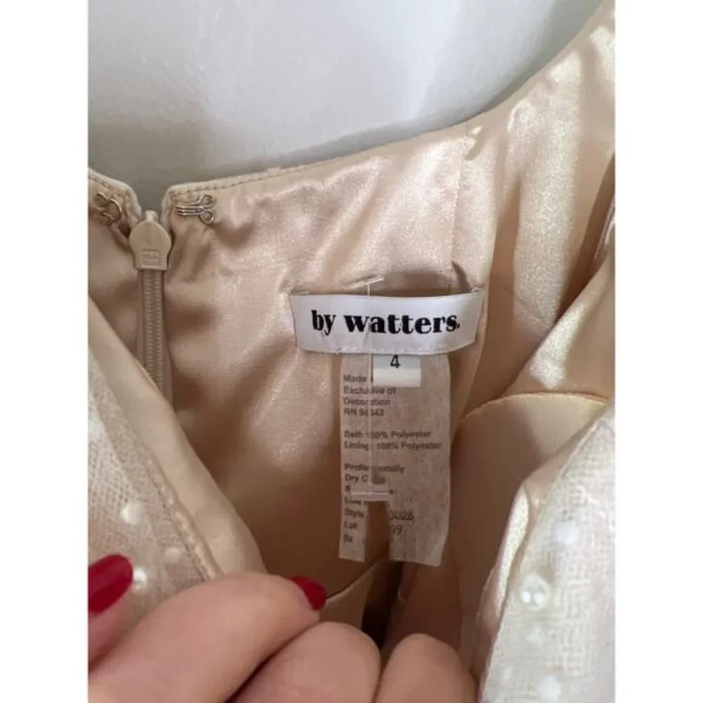 NEW By Watters Macaron Flock Dotted And Pearl Embellished Mini Dress Ivory - Picture 6 of 10